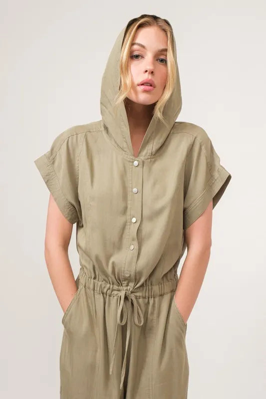 And The Why Washed Short Sleeve Hooded Jumpsuit - Brittney MADE