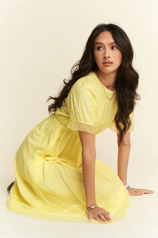 Davi & Dani Mesh Puff Short Sleeve Midi Dress - Brittney MADE