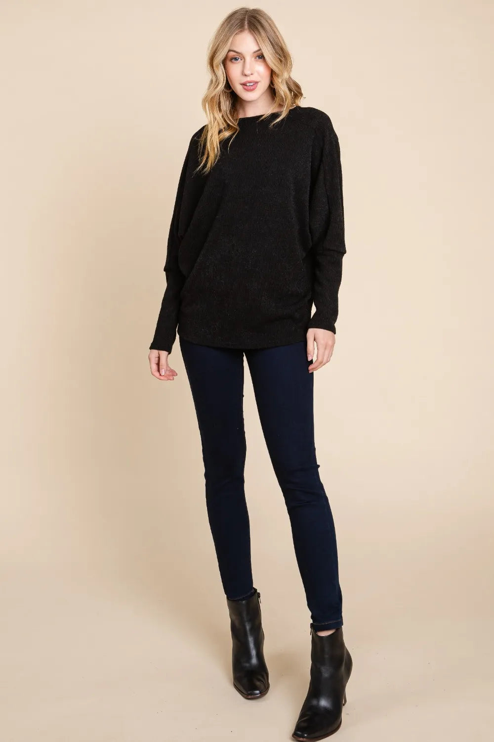 BOMBOM Drop Shoulder Long Sleeve Knit Top - Brittney MADE