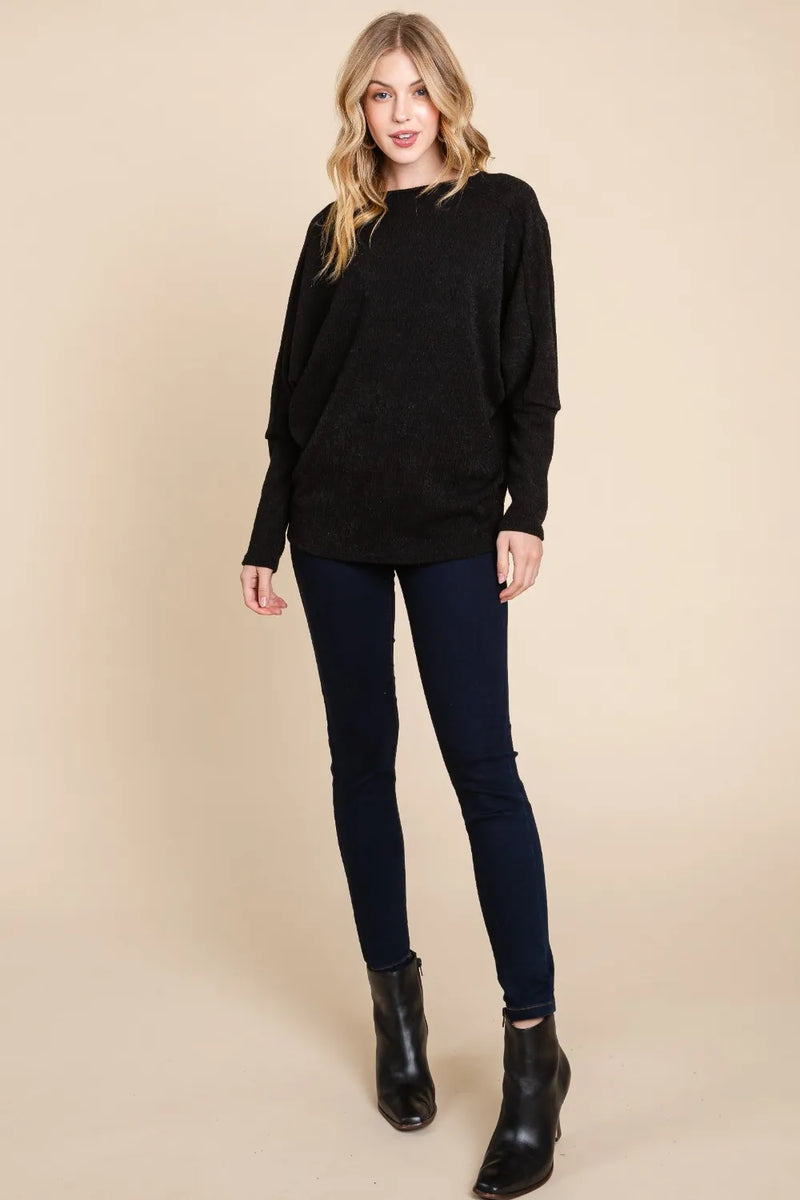 BOMBOM Drop Shoulder Long Sleeve Knit Top - Brittney MADE
