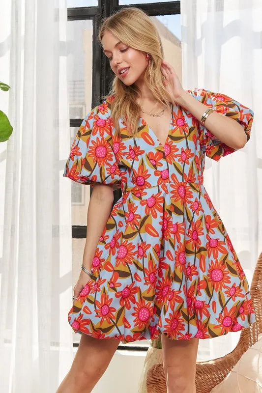 ADORA Puff Sleeve Floral Dress - Brittney MADE