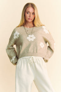 Davi & Dani Floral Drop Shoulder Cropped Sweater - Brittney MADE
