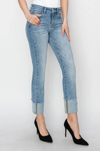 RISEN Full Size High Rise Cuffed Slim Straight Jeans - Brittney MADE