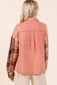 Mittoshop Button Down Contrast Plaid Patchwork Shacket - Brittney MADE