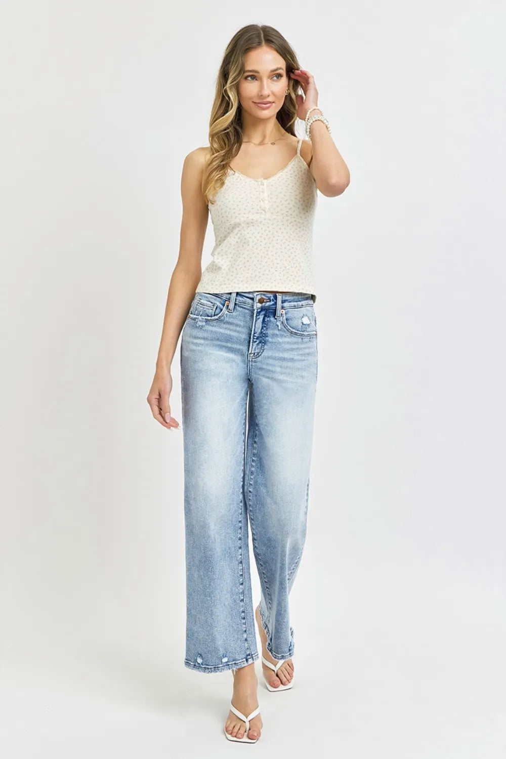 RISEN Full Size Tummy Control High Rise Crop Wide Leg Jeans - Brittney MADE