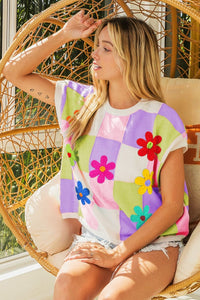BiBi Flower Patch Checkered Sweater Vest - Brittney MADE