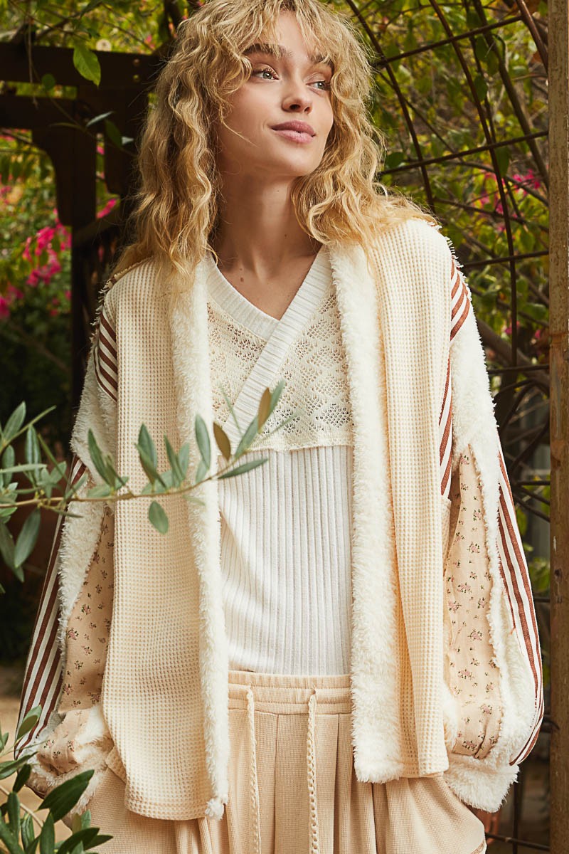 POL Open Front Waffle Knit Fleece Mix Cardigan - Brittney MADE