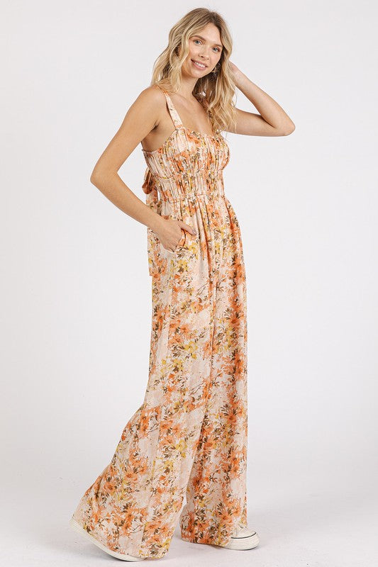 Mittoshop Flower Print Gathered Bust Sleeveless Jumpsuit - Brittney MADE