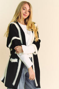 Davi & Dani Fuzzy Trim Open Front Loose Fit Cardigan - Brittney MADE