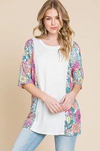 BOMBOM Floral Round Neck Half Sleeve T-Shirt - Brittney MADE