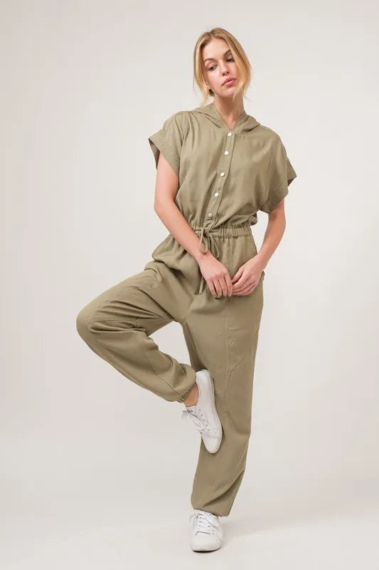 And The Why Washed Short Sleeve Hooded Jumpsuit - Brittney MADE