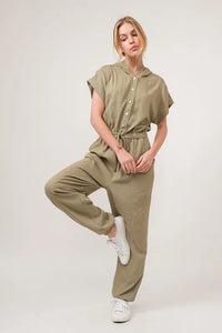 And The Why Washed Short Sleeve Hooded Jumpsuit - Brittney MADE