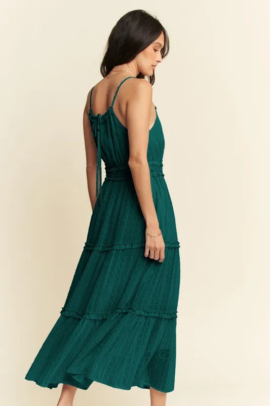 Davi & Dani Texture Swiss Dot Ruffle Square Neck Midi Dress - Brittney MADE