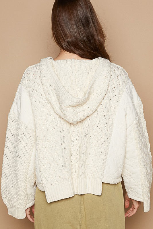 POL Cable-Knit Quarter Button Hooded Sweater - Brittney MADE