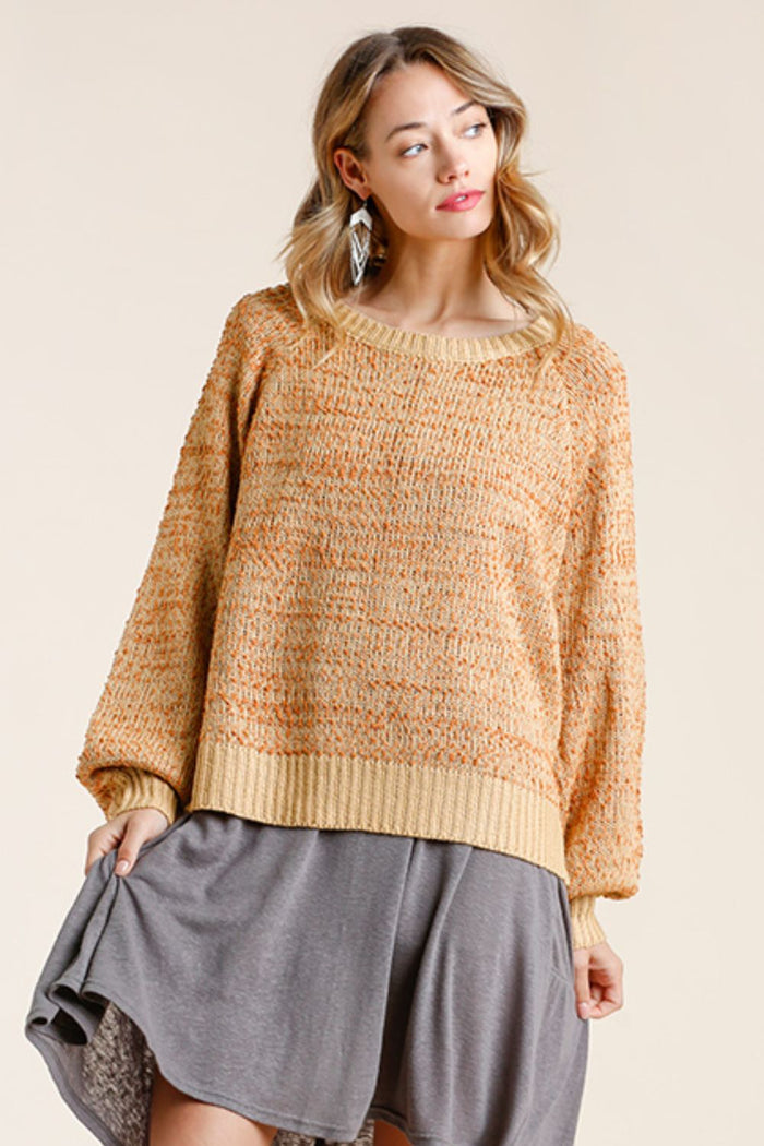 Umgee Full Size Ribbed Hem Round Neck Long Sleeve Popcorn Sweater Plus Size - Brittney MADE