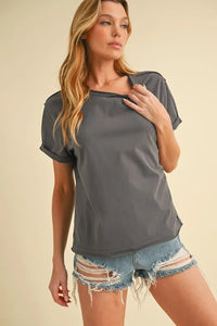 Aemi + Co Exposed Seam Round Neck Short Sleeve T-Shirt - Brittney MADE