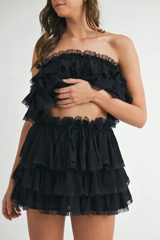 MABLE Ruffle Layered Crop Top and Mini Skirt Set - Brittney MADE