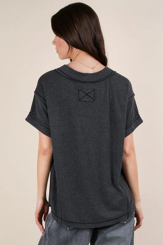 VERY J Plus Size Soft Two Tone Casual Comfy Ribbed Knit Top - Brittney MADE
