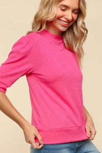 Haptics Tied Back Mock Neck Half Sleeve Knit Top - Brittney MADE