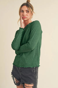 Aemi + Co Lettuce Hemline Round Neck Raglan Sleeve T-Shirt - Brittney MADE