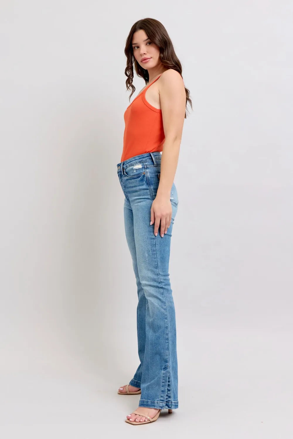 Judy Blue HW Tummy Control Vintage Wash Side Slit Slim Boot Jeans - Brittney MADE