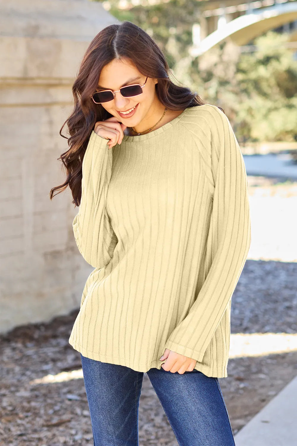 Basic Bae Full Size Ribbed Round Neck Long Sleeve Knit Top - Brittney MADE