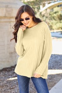 Basic Bae Full Size Ribbed Round Neck Long Sleeve Knit Top - Brittney MADE