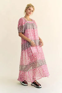Davi & Dani Multi Floral Square Neck Puff Sleeve Maxi Dress - Brittney MADE