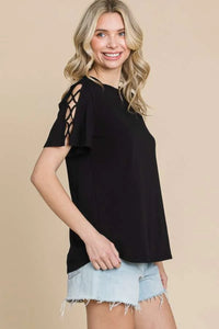 Culture Code Round Neck Crisscross Short Sleeve T-Shirt - Brittney MADE