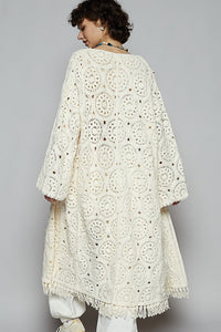 POL Crochet Fringe Open Front Longline Cardigan - Brittney MADE