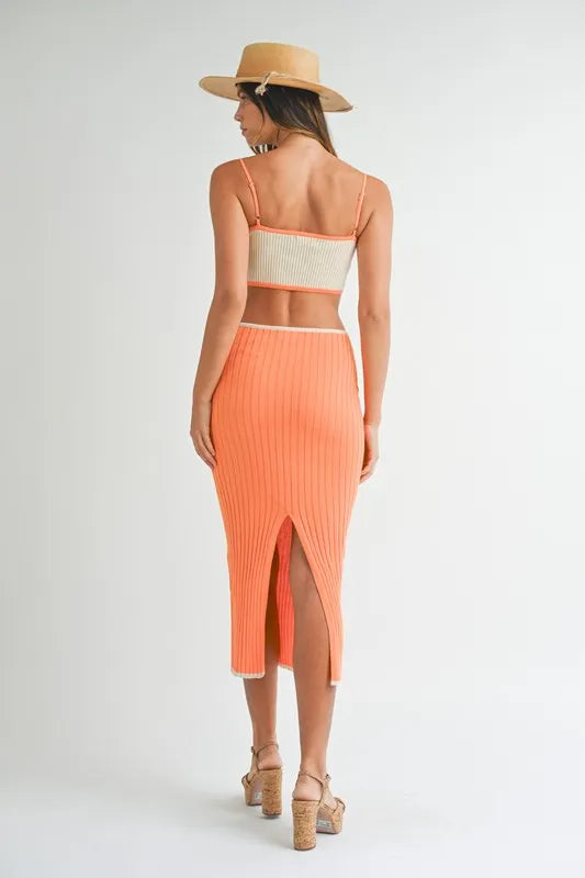 MABLE Ribbed Knit Color Block Cutout Midi Dress - Brittney MADE
