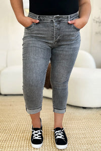 Judy Blue Full Size Button Fly High Waist Cuffed Capris - Brittney MADE