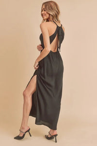 Aemi + Co Ruched Side Slit Cutout Back Maxi Cami Dress - Brittney MADE