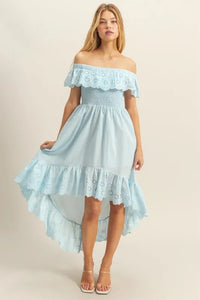 HYFVE High-Low Eyelet Ruffled Off-Shoulder Dress - Brittney MADE