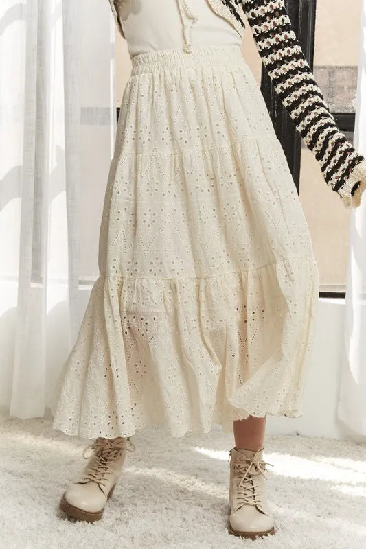 ADORA Elastic Waistband Tiered Midi Skirt - Brittney MADE