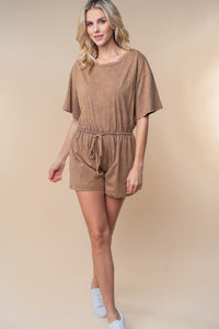 White Birch Full Size Short Sleeve Drawstring Romper - Brittney MADE
