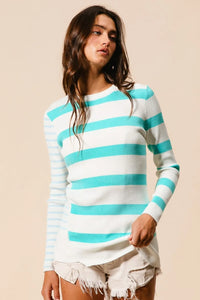 BiBi Contrast Striped Asymmetrical Hem Knit Top - Brittney MADE