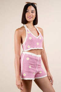 VERY J Floral Crochet Top and Shorts Set - Brittney MADE