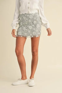 MABLE 3D Floral Embellished Applique Mini Skirt - Brittney MADE