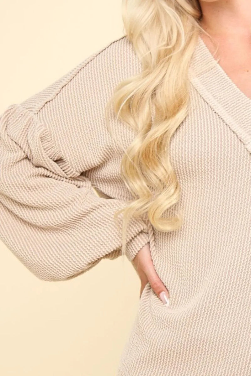 VERY J Two Tone Ribbed V-Neck Exposed Seam Top - Brittney MADE