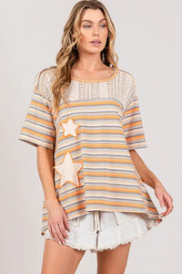 SAGE+FIG Accent Striped with Star Applique T-Shirt - Brittney MADE