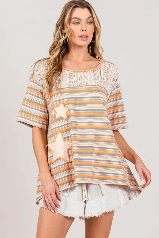 SAGE+FIG Accent Striped with Star Applique T-Shirt - Brittney MADE