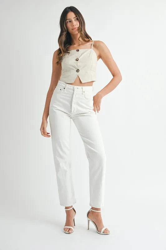 MABLE Linen Mix Button Down Tank Top - Brittney MADE