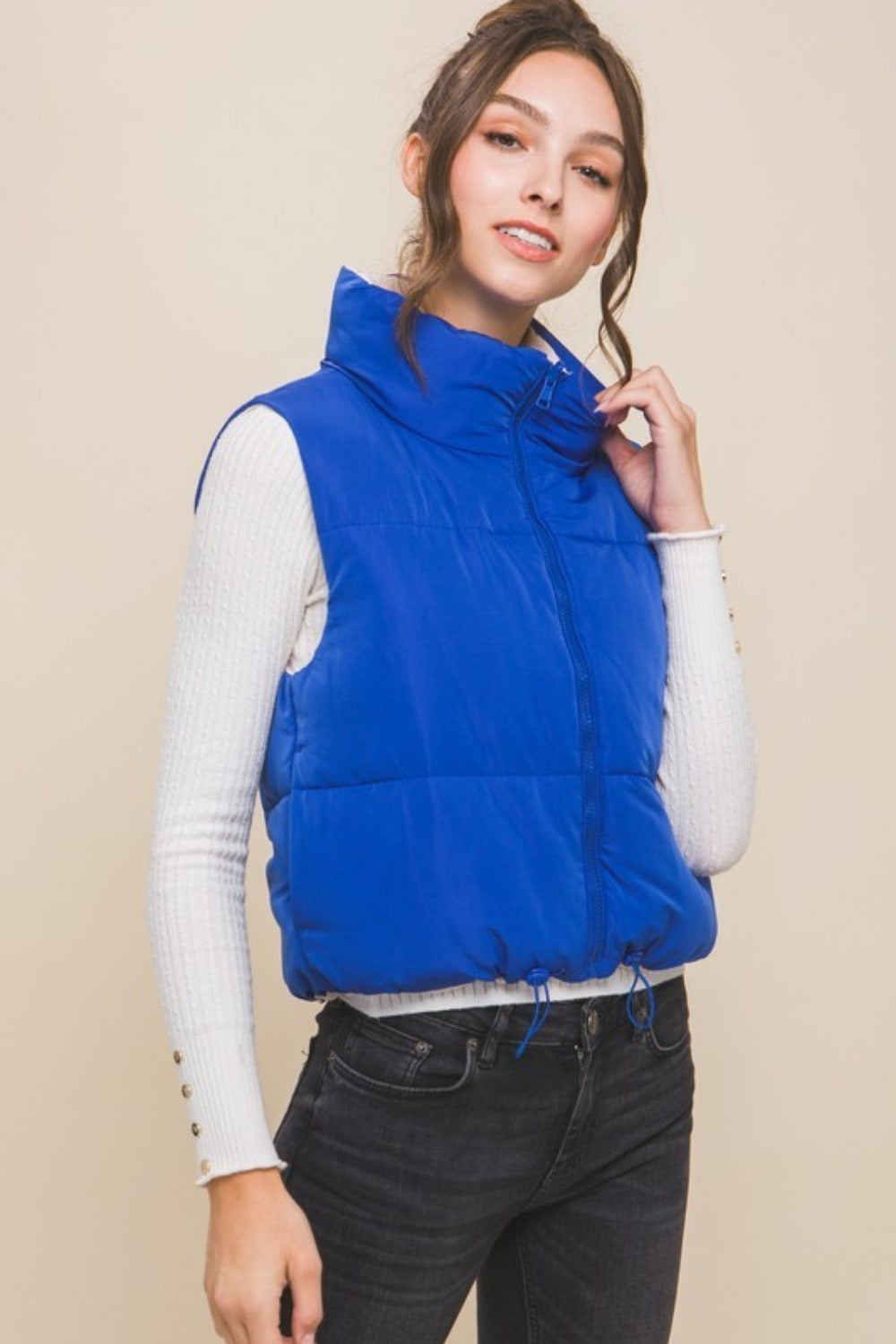 Love Tree Zip Up Cropped Contrast Reversible Vest - Brittney MADE