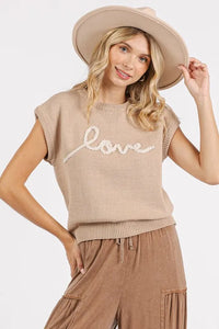 Mittoshop Contrast Letter Round Neck Cap Sleeve Knit Top - Brittney MADE