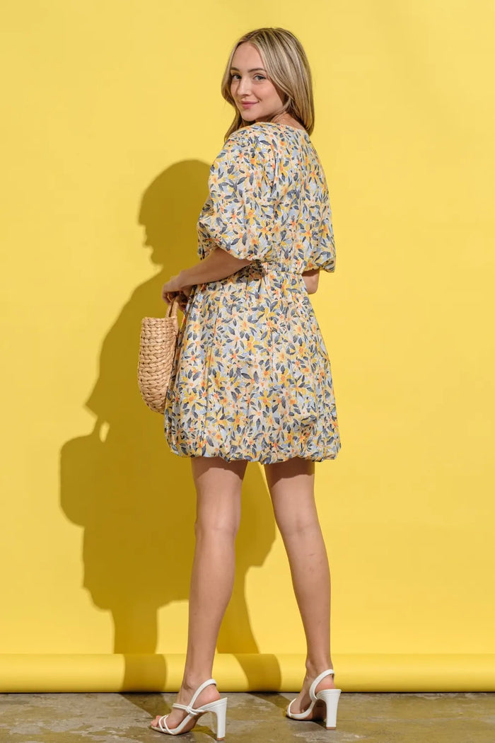 And The Why Full Size Floral Surplice Puff Sleeve Dress - Brittney MADE