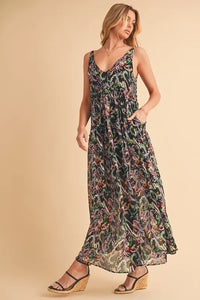 Aemi + Co Printed V-Neck Frill Tiered Cami Dress - Brittney MADE