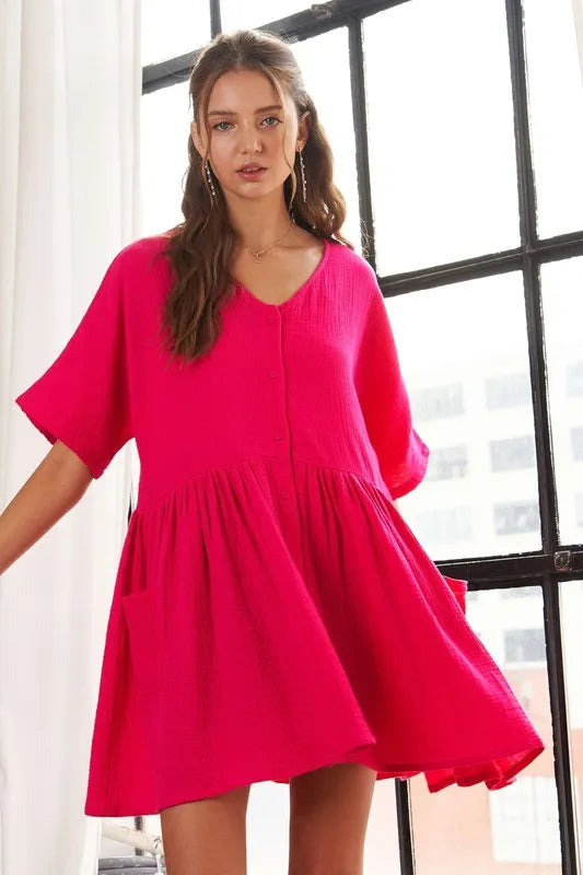 ADORA V-Neck Half Sleeve Dress with Pockets - Brittney MADE