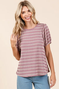 Mittoshop Contrast Striped Short Puff Sleeve Knit Top - Brittney MADE