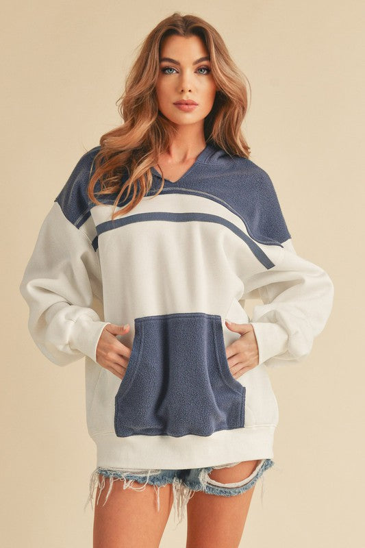 Aemi + Co Color Block Drop Shoulder Hoodie with Kangaroo Pocket - Brittney MADE